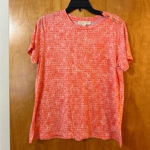 MICHAEL KORS Love Peace MK T-Shirt Button Shoulder Detail Grapefruit NWT Large